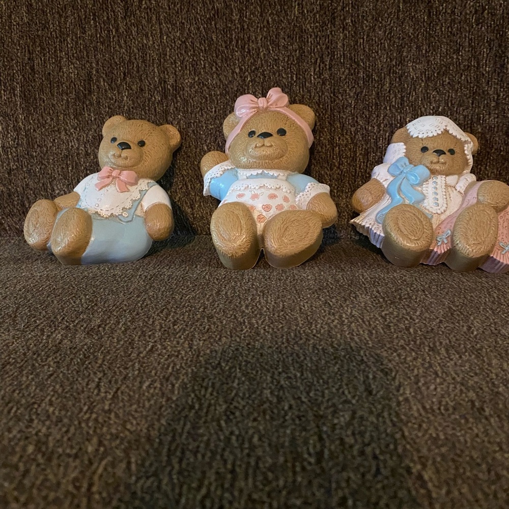Vintage Burwood Teddy Bear Wall Hangings Set 1990 Nursery Decor Shabby Decor